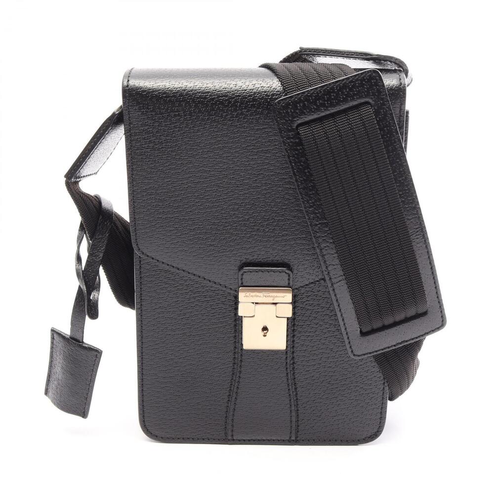 Salvatore Ferragamo Gancini Leather Crossbody Messenger Bag Black